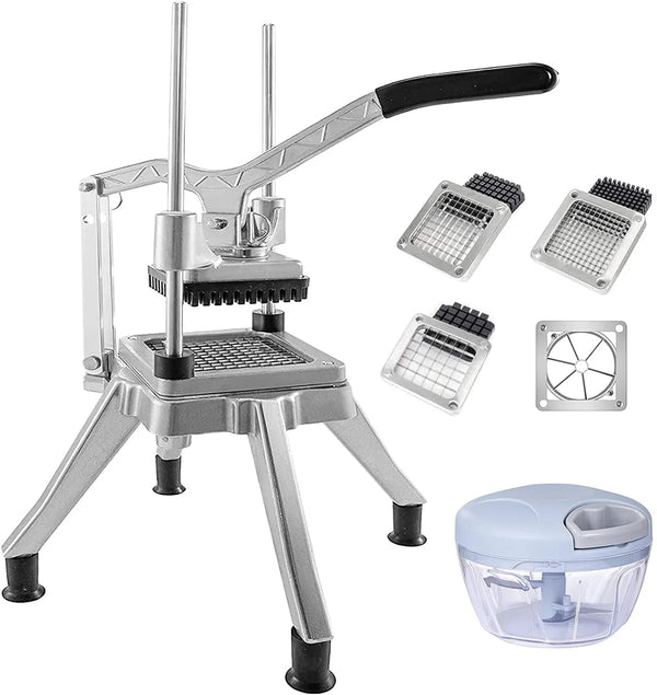 Commercial Vegetable Fruit Chopper W/6-Wedge Slicer&1/4″&3/8″&1/2" Blade Professional Food Dicer French Fry Cutter Onion Slicer Stainless Steel for Tomato Peppers Potato Mushroom | Professional Prep Tool for Restaurants, Catering & Commercial Kitchens. Cuts Onions, Potatoes, Tomatoes and More1