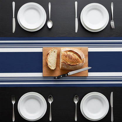 Farmhouse Navy Blue Table Runner 48 Inch Long Dresser Scarves Linen Tablerunners Aesthetic Modern Line Striped Dining Kitchen Burlap Table Setting Decor for Wedding Party Holiday Coffee Home, 13"X48"5
