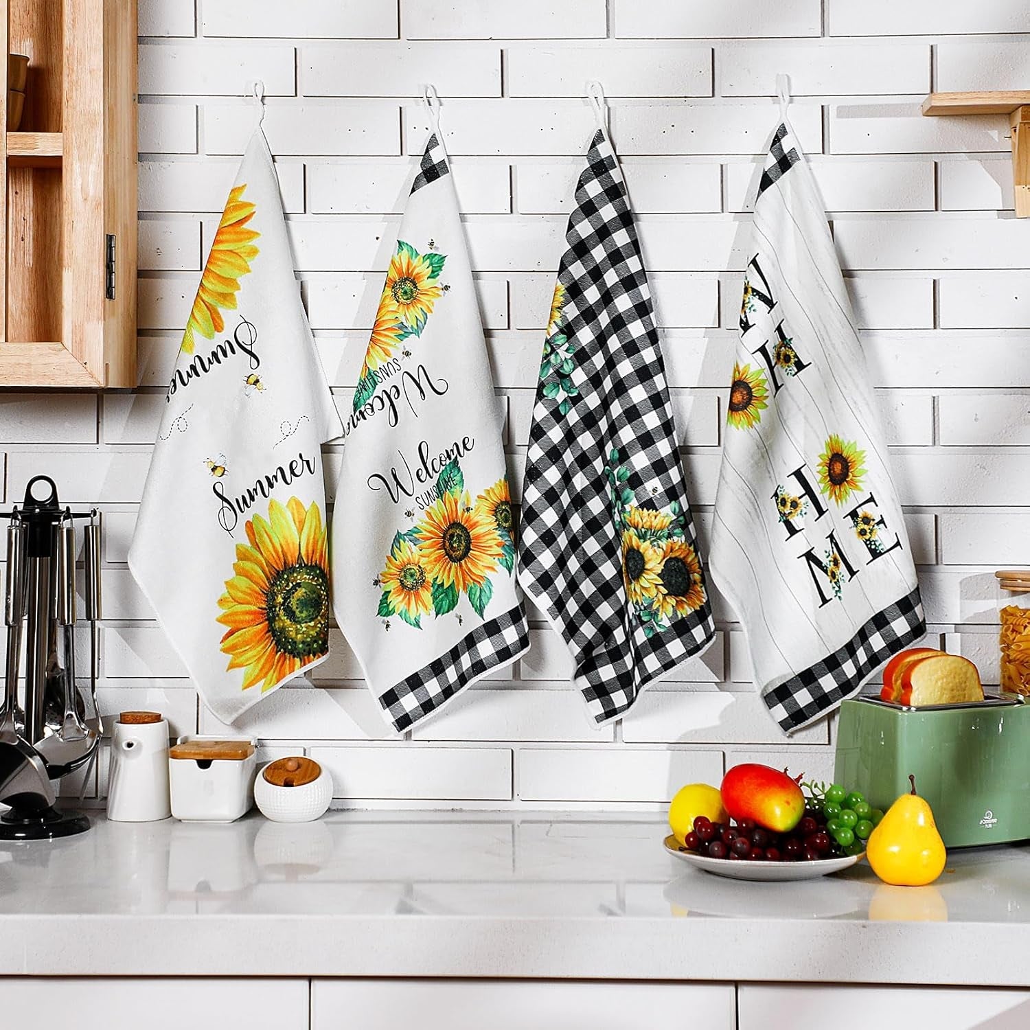 4-pcs-sunflower-kitchen-towels-set-hand-tea-towels-gifts-absorbent-fast-drying-dish-clothes-floral-black-white-plaid-decor-housewarming-gift-for-cooking-bathroom-kitchen-decor