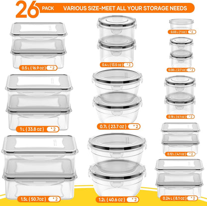 52 PCS Food Storage Containers with Lids Airtight (26 Lids & 26 Containers)2