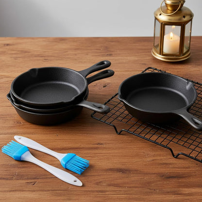 8-Pack Mini Cast Iron Skillets, 4 Inch Small Cast Iron Pans with 2 Oil Brushes – Nonstick Frying Pans for Oven, Grill, Stove & Campfire7