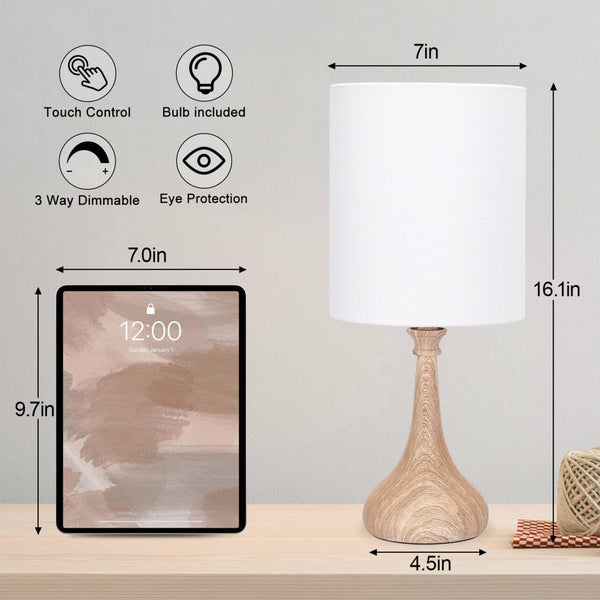 Dimmable Small Table Lamp, Bedside Lamps Touch Control for Bedrooms Nightstand with Wood Grain Base, Desk Lamp Night Light for Office Living Room, 9W 3000K LED Bulb Included3