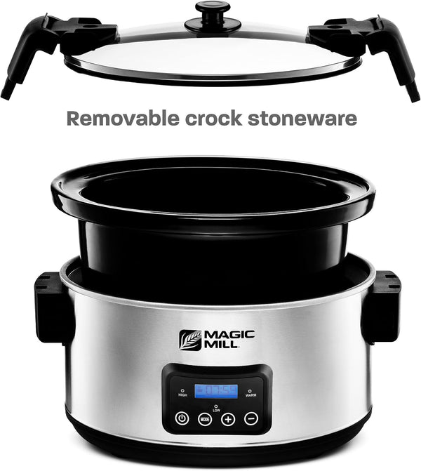 8.5 Quart Extra Large Programmable Slow Cooker with Digital Adjustable 20 Hour Timer, 3 Cooking Settings, Brushed Stainless Steel, with Intelligent Lid Lock4