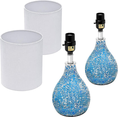 Modern Table Lamps Set of 2, Blue Gourd Design Mosaic Tiled Glass 17.5" Bedside Lamp,For Bedroom Living Room Home Office Desk Nightstand Table Lamp6