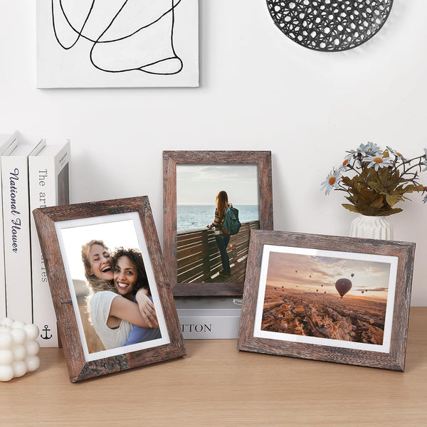 5X7 Picture Frames Set of 5 with Tempered Glass, MDF, Rustic Brown2