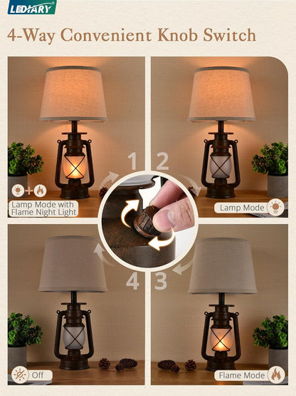 18.72" LED Vintage Lantern Flickering Flame Table Lamps Set of 23