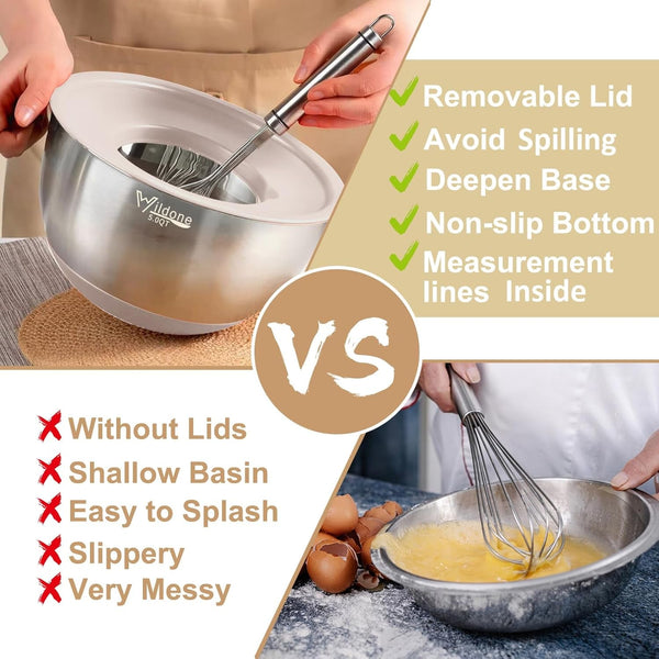 Mixing Bowls with Airtight Lids, Stainless Steel Nesting Bowls Set3