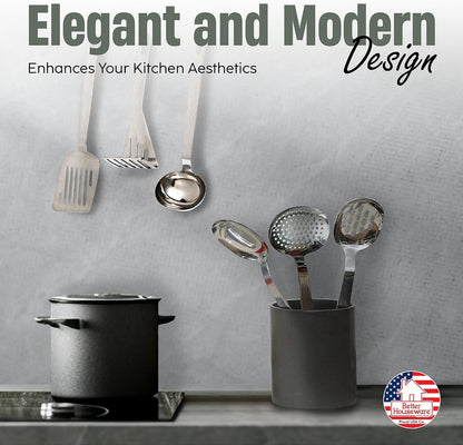 Kitchen Utensils Set Stainless Steel – 6-Piece Stainless Steel Cooking Utensils – Potato Masher, Skimmer Fork, Solid Spoon, Slotted Turner, Perforated Spoon, Gravy Ladle3