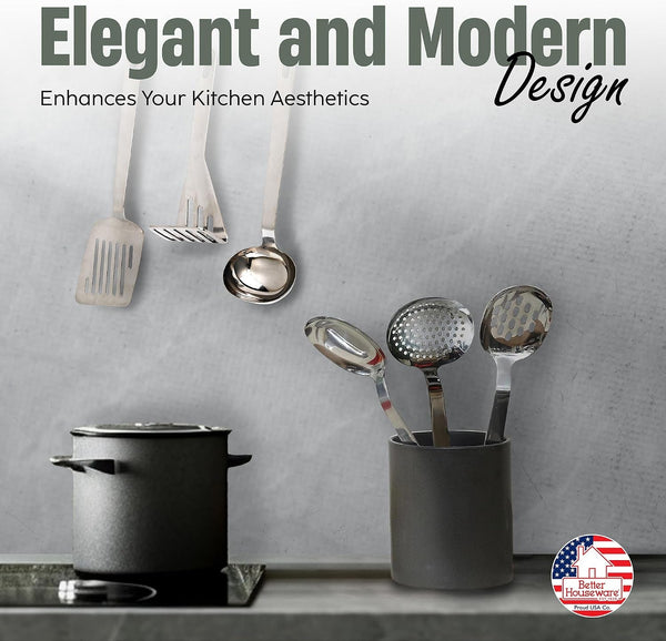 Kitchen Utensils Set Stainless Steel – 6-Piece Stainless Steel Cooking Utensils – Potato Masher, Skimmer Fork, Solid Spoon, Slotted Turner, Perforated Spoon, Gravy Ladle3
