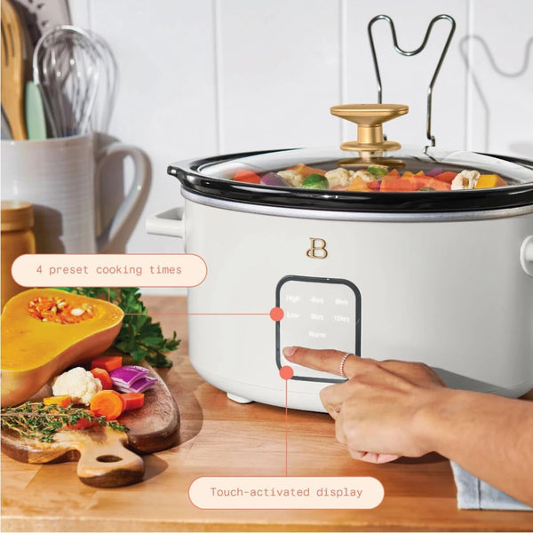 4-Quart Slow Cooker with Touch-Activated Display, Programmable Digital Controls, Removable Non-Stick Pot, Keep Warm Function (White Icing)4