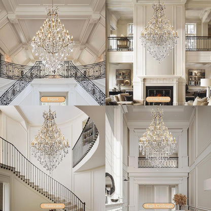 44-Lights Large Crystal Chandelier for High Ceilings, Brass Chandelier Modern Light Fixture Maria Theresa Chandeliers for Foyer Entryway Staircase Living Lobby, H75.2 X D49.2-Included Bulbs8
