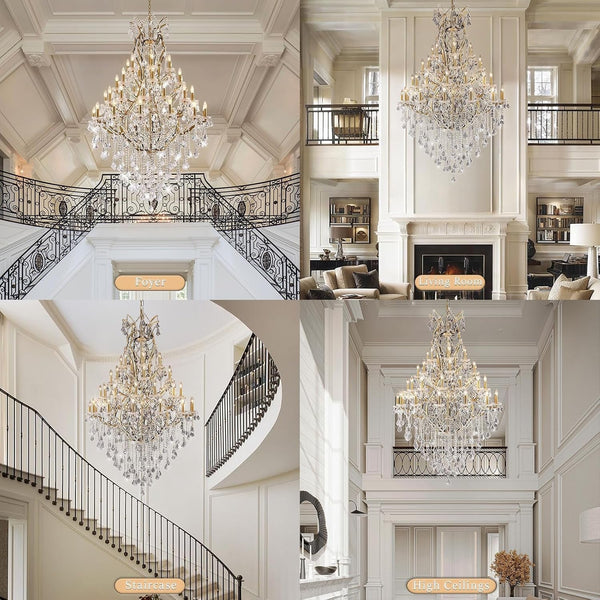 44-Lights Large Crystal Chandelier for High Ceilings, Brass Chandelier Modern Light Fixture Maria Theresa Chandeliers for Foyer Entryway Staircase Living Lobby, H75.2 X D49.2-Included Bulbs8