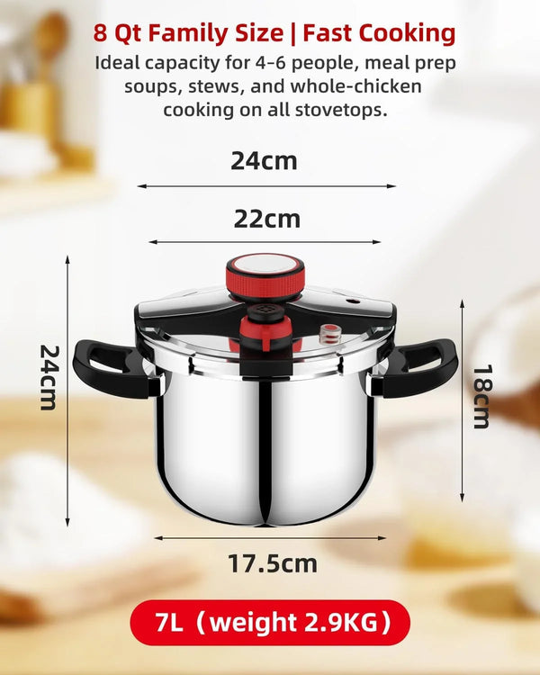 8 Qt Pressure Cooker Stainless Steel, Pressure Cooker with One-Hand Locking, Dual Locking Safety System, [3-In-1]Compatible with Gas & Induction, Fast Cooking for Large Meals8