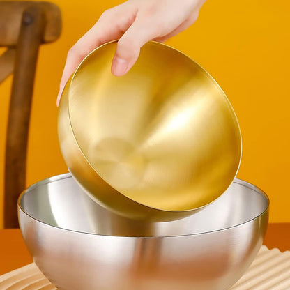 Stainless Steel Salad and Mixing Bowls Set of 2 - Nesting, Snacks, Serving for Cooking, Baking, Prepping - Small & Large 5.9 & 7.9 Inch (Gold)6