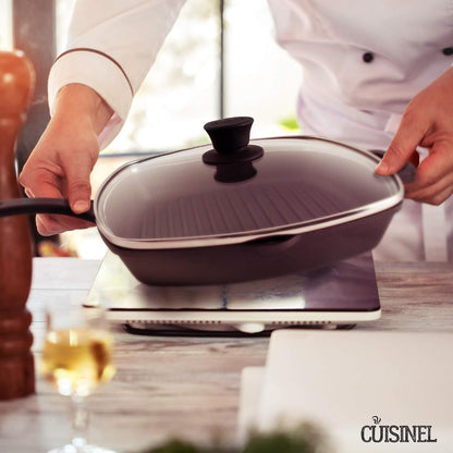 Cast Iron Square Grill Pan + Glass Lid + Pan Scraper + Handle Cover - 10.5" Pre-Seasoned Ridged Skillet - Grill, Stovetop, Fire, Indoor/Outdoor Use - for Grilling, Frying, Sauteing7
