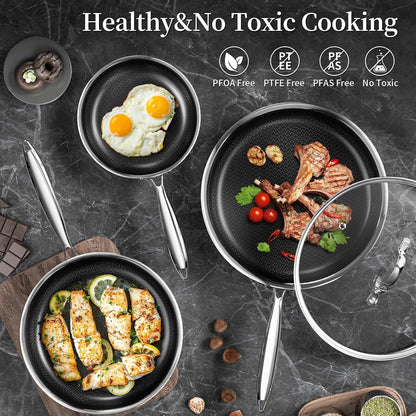 8 Inch Nonstick Frying Pan with Lid, Induction & Oven Safe | Titanium Ceramic Tri-Ply Stainless Steel Hybrid Nonstick Skillet, Stay Cool Handle, Heat Fast and Evenly, PFAS/PFOA/PTFE Free9