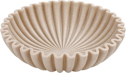 Large Decorative Bowl, Modern Handicraft Bowls for Home Decor, Fruit Bowl for Kitchen Counter, Ruffle Decor, Stylish Key Bowl for Entry Table, Artificial Stone Beige1