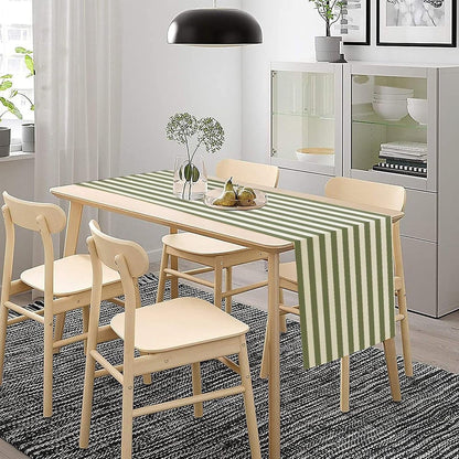 Sage Green and White Striped Table Runner Vertical Stripe Modern Farmhouse Geometric Kitchen Dinner Runner for Indoor Home Living Room Party Dining Table Decoration 13"X60"4
