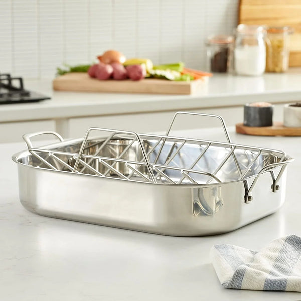 Stainless Steel Rectangular Roasting Pan with Rack, Turkey Roaster, Dishwasher Safe, Easy to Clean, Oven Safe, 16 In7