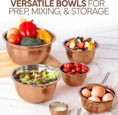 18 Piece Mixing Bowls Set with Airtight Lids, Handcrafted Stainless Steel Bowls, Food Storage Containers, Meal Prep, Nesting Salad Bowls for Cooking, Baking, Kitchen, Copper - Hammered6