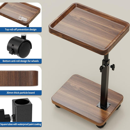 C Table End Table Adjustable Height, 360°Swivel TV Tray Table for Small Spaces, Side Tables with Wheels for Living Room and Bedroom, Bed (Walnut)6