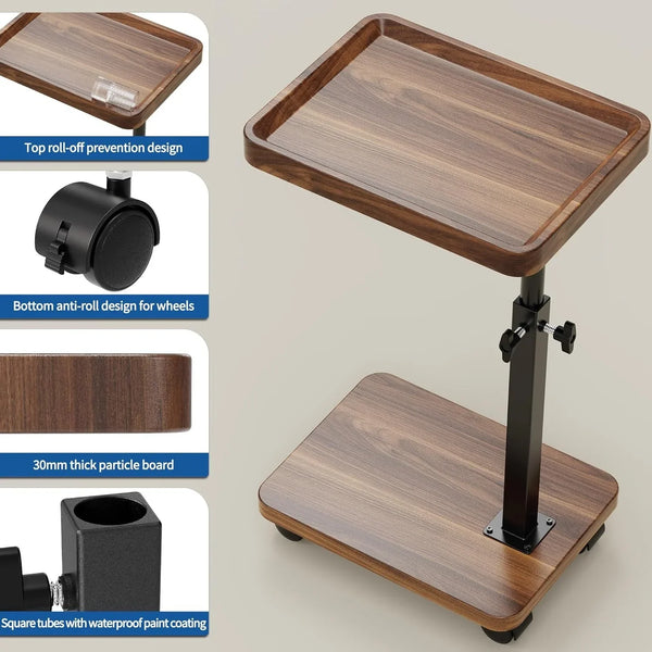 C Table End Table Adjustable Height, 360°Swivel TV Tray Table for Small Spaces, Side Tables with Wheels for Living Room and Bedroom, Bed (Walnut)6