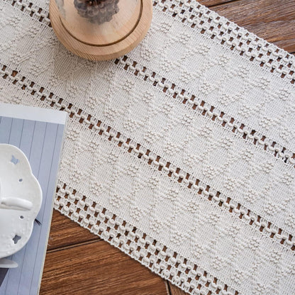 Macrame Table Runner Cream Beige Boho Table Runners with Tassels 12X71In7