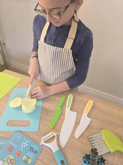 Toddler Safe Knife Set with Recipe Book - Includes Peeler, Cutting Board, and Chopper - Real Kitchen Tools for Kids Ages 4-125