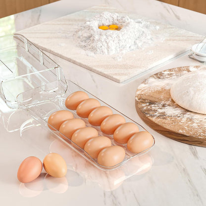 Egg Holder for Fridge, Automatic Rolling Egg Container, Clear, 2Pack7