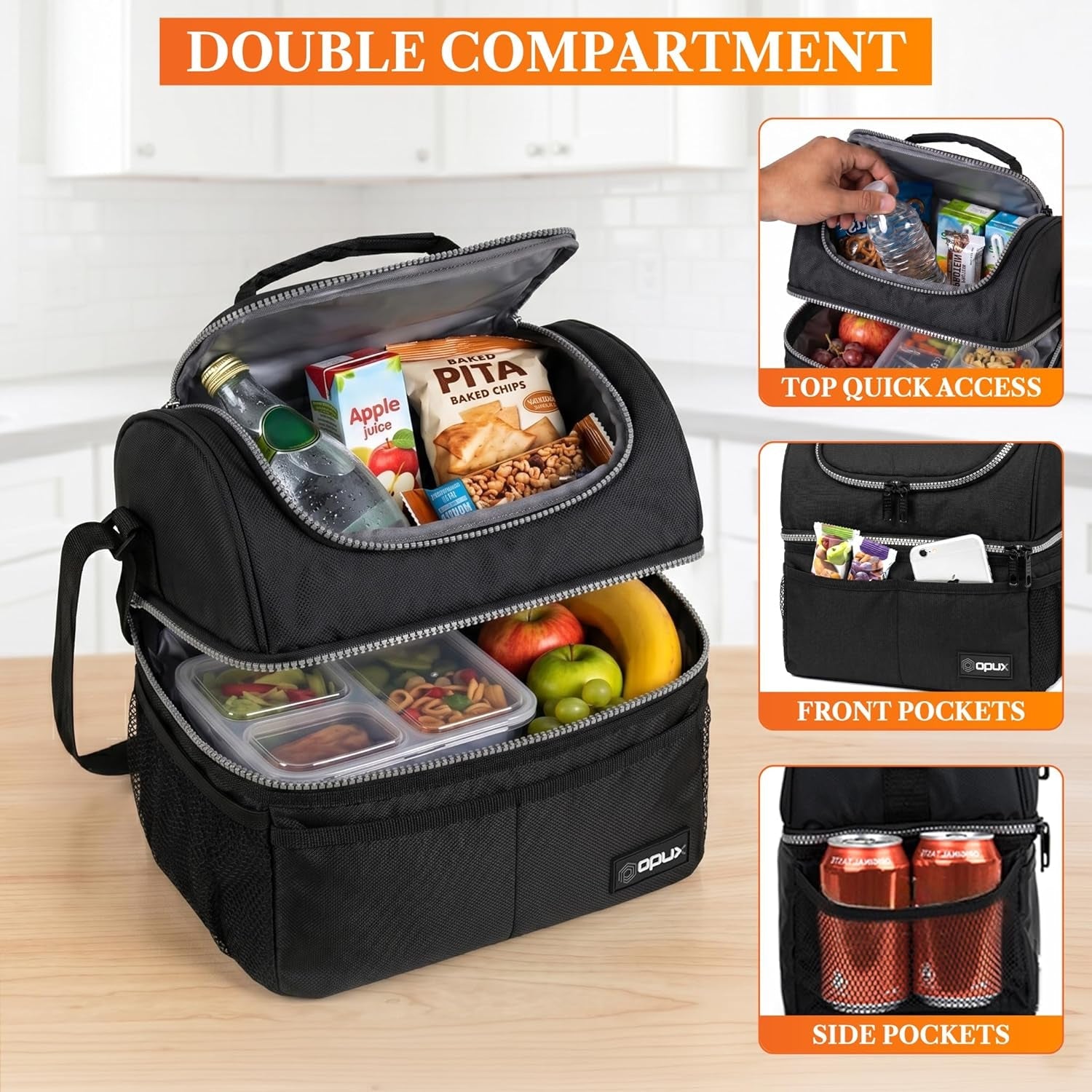 insulated-lunch-bag-for-men-women-double-decker-leakproof-black