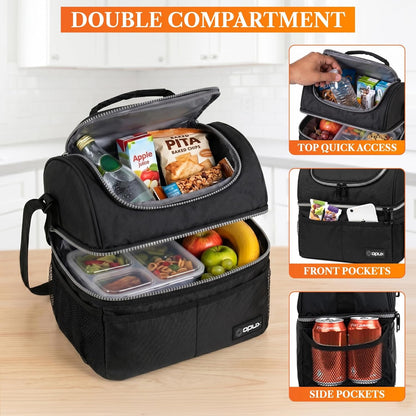 Insulated Lunch Bag for Men Women, Double Decker Leakproof, Black5