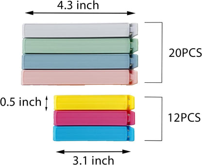 32 PCS Plastic Chip Clips for Food Packages, Curved Design Sealing Bag Clips for Food, Kitchen and Home, 2 Sizes(4.3Inch X 20, 3.1Inch X 12)2