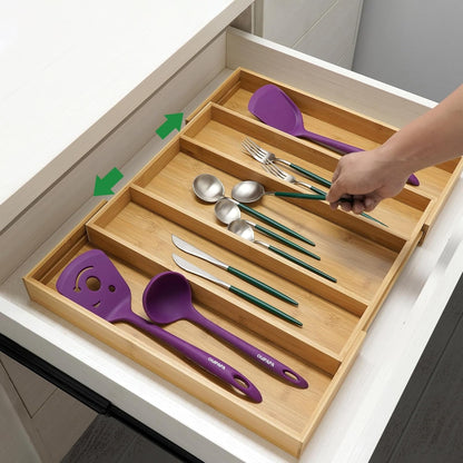Bamboo Expandable Kitchen Drawer Organizer Silverware Utensil Tray9