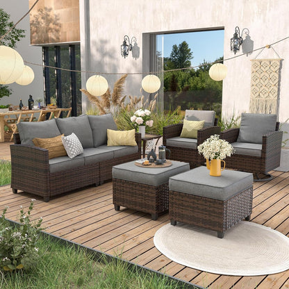 Patio Furniture Set with Swivel Rocking Chair, 6 Pcs Outdoor Couch2