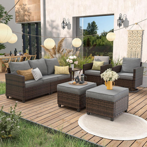 Patio Furniture Set with Swivel Rocking Chair, 6 Pcs Outdoor Couch2