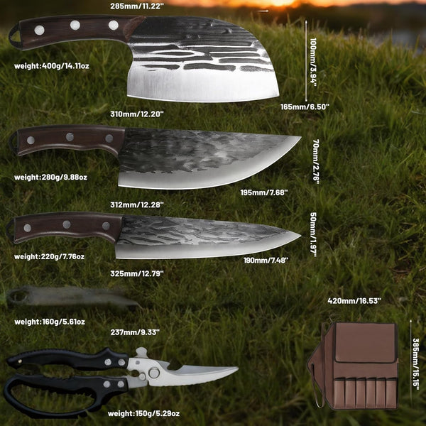 Damascus Butcher Knife Set for Pit Master & Brisket Carving | Full Tang Meat Cleaver, Grilling Tools, Smoking Meat Accessories, Outdoor Cooking, Portable Camping Case, Gifts for Men5