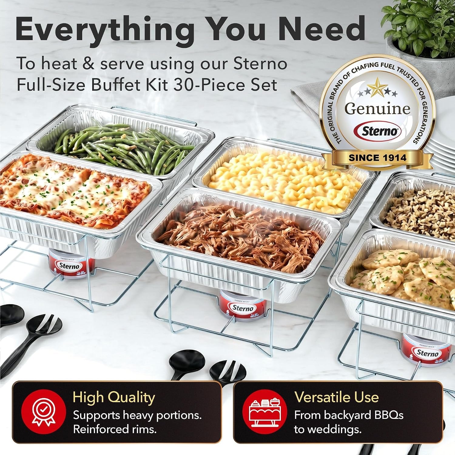disposable-chafing-dish-buffet-set-with-6-hour-fuel-30-piece-3-full-size-buffet-setups-with-6-fuel-cans-3-water-pans-6-half-size-food-pans-6-lids-3-wire-racks-and-serving-utensils