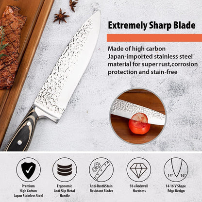 Kitchen Knife Set,15-Piece Knife Set with Block Wooden,Self Sharpening for Chef Knife Set,High Carbon Japan Stainless Steel Hammered Collection Knife Block Set with Steak Knives (Gray)6