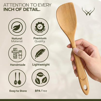 Prime Bamboo Wooden Spoons for Cooking Set of 3 Pcs – Wooden Cooking Utensils with Long Handle, Includes Flat Wood Spoon, Bamboo Spatula, and Slotted Spoon for Kitchen Utensils Set5