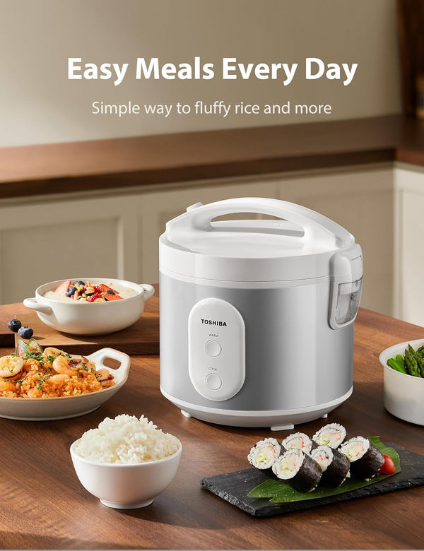 Rice Cooker & Steamer Simple 5.5 Cup(Uncooked) with Steaming Basket, Removable Non-Stick Inner Pot & Inner Lid, for Soups, Stews, Grains&Oatmeal, One Touch&Keep Warm Function, Silvery White2