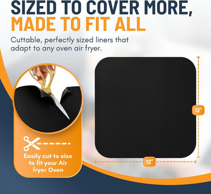 Toaster Oven Liners for Bottom of Oven (4 Pack) Reusable Non-Stick Heat Resistant Toaster Liners, Compatible with Breville, Cuisinart, Black & Decker, Dash, and More - Air Fryer Liners 12"X12" (Black)6