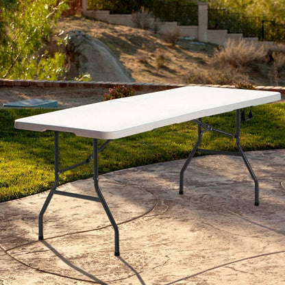 | 6FT Folding Table | White | Portable Plastic Table | with Carry Handle | Waterproof & Foldable Table Design | Steel Frame with Lock | for Events, Camping, Indoor & Outdoor Use2
