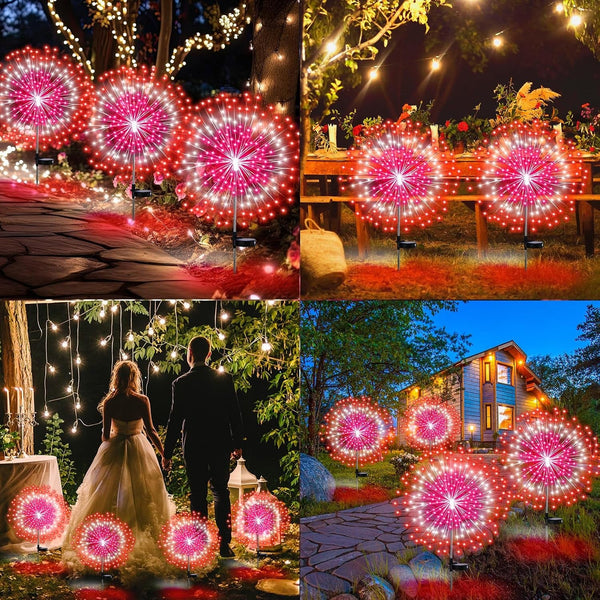 4 Pack Christmas Solar Firework Light Decor, Pink, White, Red7
