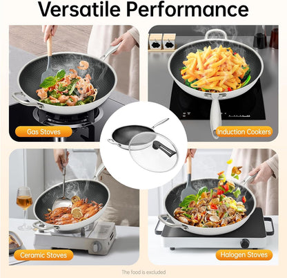 13.4 Inch Stainless Steel Stir-Fry Wok, Cooking Frying Pan, Non Stick Honeycomb Skillet with Stay Cool Handle- Suitable for Induction, Ceramic, Electric, and Gas Cooktops7