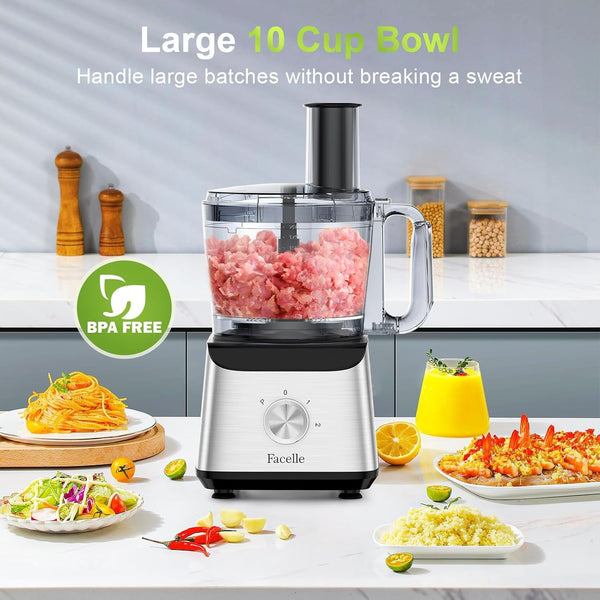 600W Electric Food Processor 10 Cup Large Bowl and 6.8Oz Grinder Combo | Vegetable Chopper for Mincing, Dicing, Shredding, Puree & Kneading Dough, Great for Cheese Grater, Hummus, Meat and Salsa7