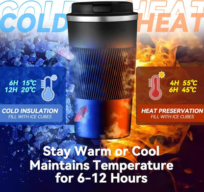 12OZ Travel Coffee Mug Insulated Coffee Cup with Spill Leak Proof Lid, Portable Stainless Steel Tumbler Reusable Hot and Cold Water Mug for Car, Daily, Camping-Black6