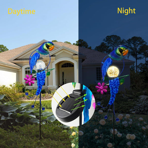 Solar Parrot Stake Lights Crackle Glass Globe Landscape Lamps Antique Metal Waterproof Decorative Light for Outdoor Pathway Lawn Patio Yard Warm White6