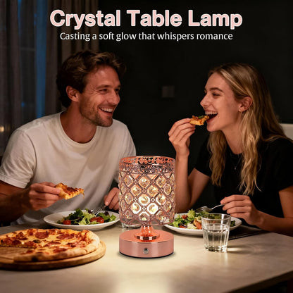 Rose Gold Crystal Rechargeable Cordless Table Lamp, Touch Small Desk Lamp9