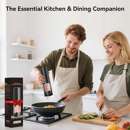 2 in 1 Electric Salt and Pepper Grinder Set, USB Rechargeable, Automatic Salt and Pepper Mill Shakers with Battery Display, LED Light, Adjustable Coarseness Ideal for Kitchen Gift(Black)8