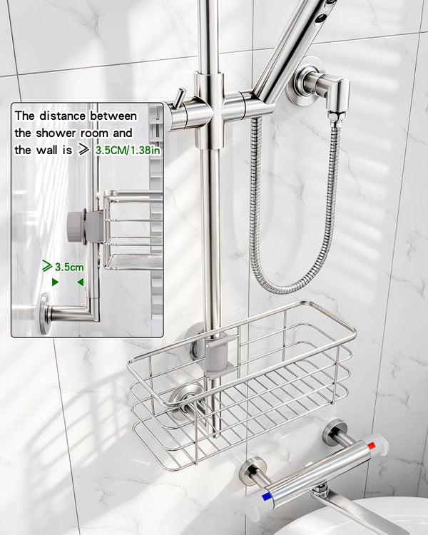 Shower Slide Bar Caddy Basket, Stainless Steel, 11 X 4.2 X 3.9 Inch, Adjustable Pole-Mounted Organizer for Shampoo and Body Wash5